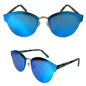 AQS AQUASWISS Sunglasses NEW Blue Mirror Lens Multicolor Tortoise Frame